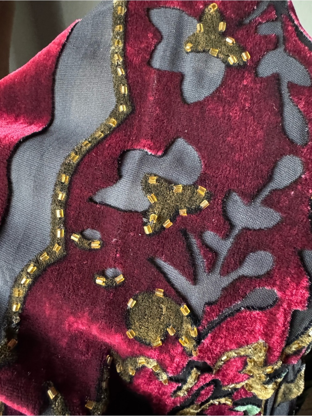 R&K Evening Silk Burnout Velvet Beaded Kimono Duster Jacket S/M Vintage - Picture 15 of 16